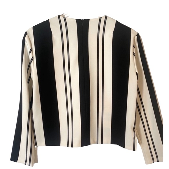 ZARA Black and Cream Striped Blouse Size Medium - Picture 2 of 6
